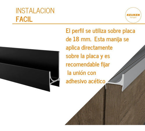 Manija Tirador H Aplicar Placa 18mm Grupo Euro Negro 1,5mts 3