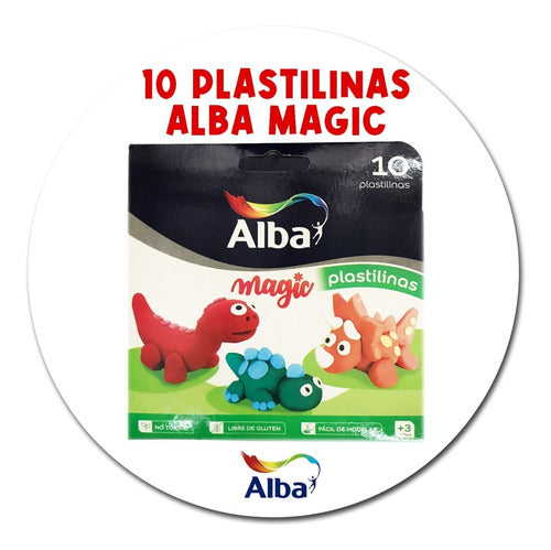 Caja X 10 Plastilinas Alba Magic Colores Surtidos No Tóxico 0