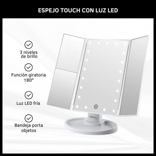 Triple Touch Makeup Mirror with LED Cold Light USB 1