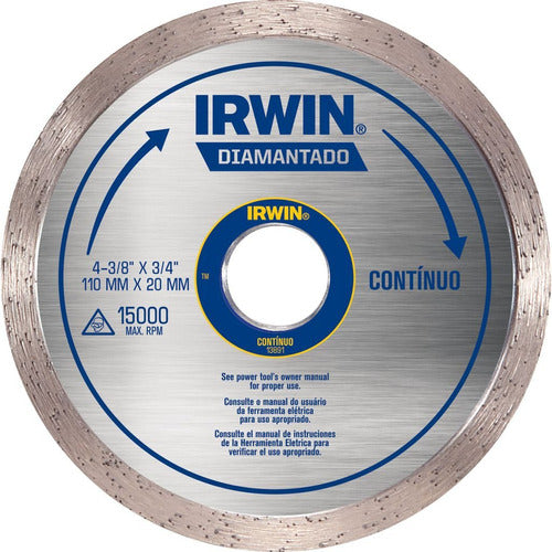 Disco Corte Diamantado 110mmx20mm Contínuo 13891 Irwin C/4 2