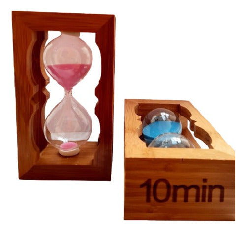 10-Minute Sand Timer with Wooden Base and Glass 0