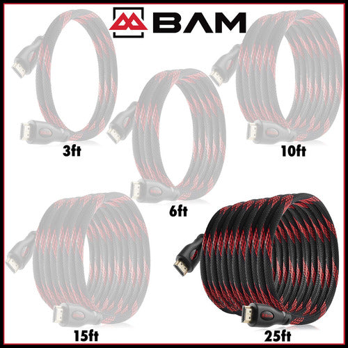 Bam Paquete De 3 Cables Hdmi 4k De Alta Velocidad - 25 Pies 6