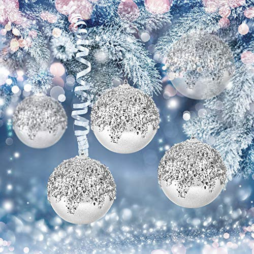 4-Piece Silver Christmas Ball Ornaments Set 10cm Each 3