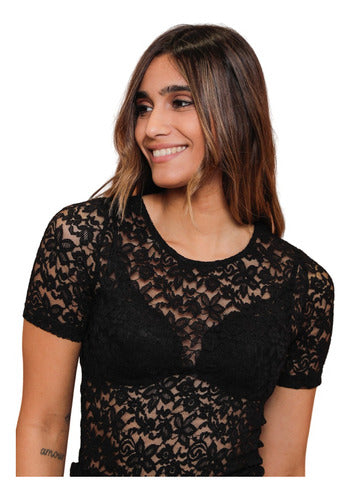 Clothing Basics Remera M/corta De Encaje Elastizada Mujer Lucie 0