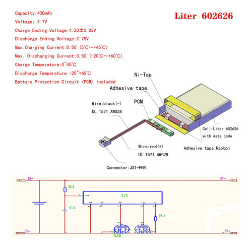 Liter 602626 Lipo Batera Recargable De Polmero De Litio De 3 2