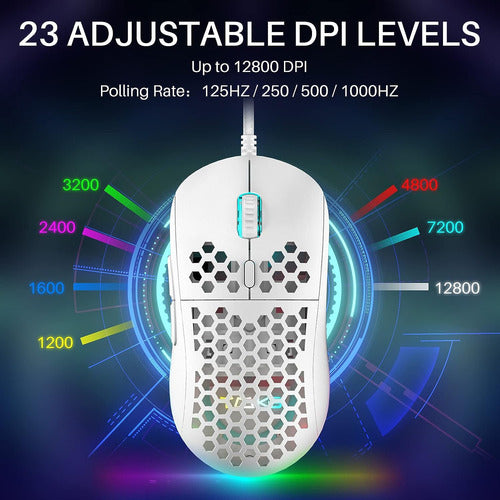 Dierya M1SE Gaming Mouse with Honeycomb Design and RGB Lights - White 1