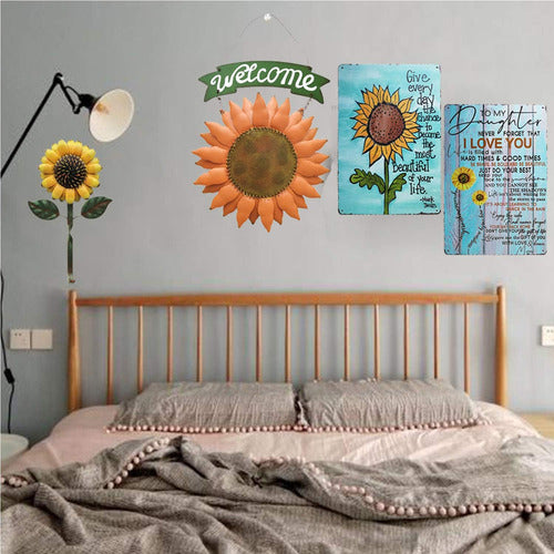 Arte De Pared De Girasoles Metalicos, 2 Piezas, 20x30cm 3