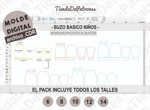 Tienda de Patrones Basic Sweatshirt Mold Digital Template for Kids Sizes 6 to 14 2