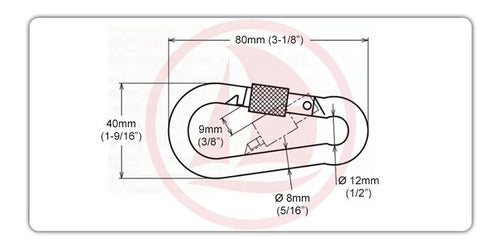 Five Oceans Stainless Steel Carabiner with Screw Lock 8mm x 80mm 3