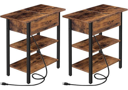 Hoobro Set of 2 Auxiliary Tables, Folding Table with Charging Station 0