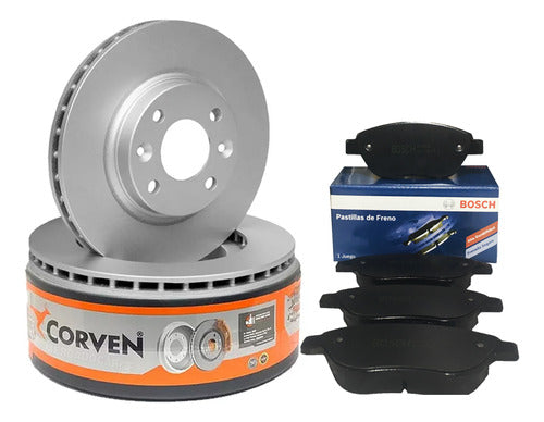 Corven Disc Brake Front + Bosch Brake Pads 307 2.0 16v 2001 2002 2003 2004 0