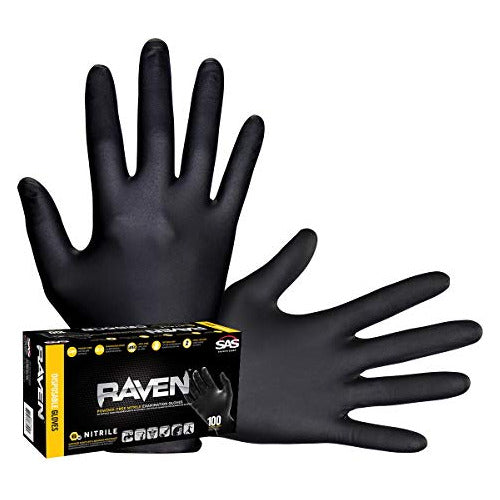 SAS Safety 66518 Raven Nitrile Disposable Gloves, Black 0