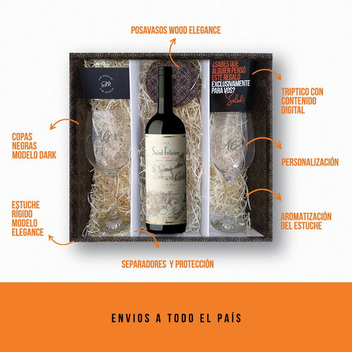 Box Set Saint Felicien Malbec Wine Glasses Engraved Clear 1
