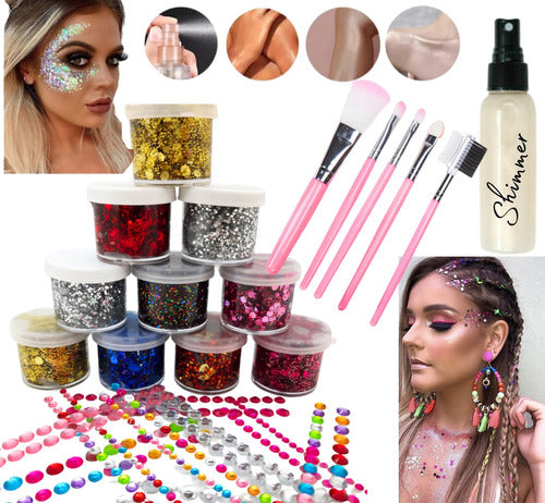 Party Box Bar Kit Glitter Gel + Self-Adhesive Strass Makeup Set 0