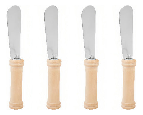 Set of 4 Stainless Steel Butter Knives with Wooden Handle 0