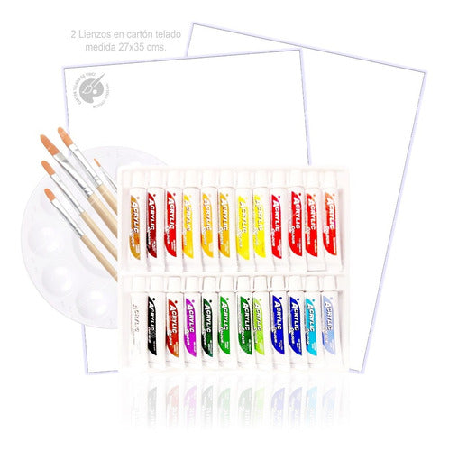 Acrylic Paint Set with 24 Colors, 5 Brushes and 2 Canvases 0