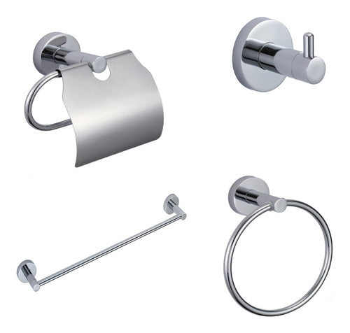 Combo Set Bathroom Accessories 4-Piece Chrome Metal Adhesive 0
