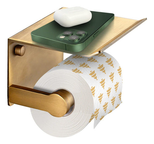 LuDoDo Gold Toilet Paper Holder with Phone Shelf 0