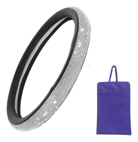 Black Steering Wheel Cover with Silver Strass + Violet Bag 0