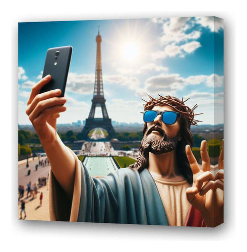 20x20cm Jesus Vacation Paris Cool Selfie God Canvas Print 0