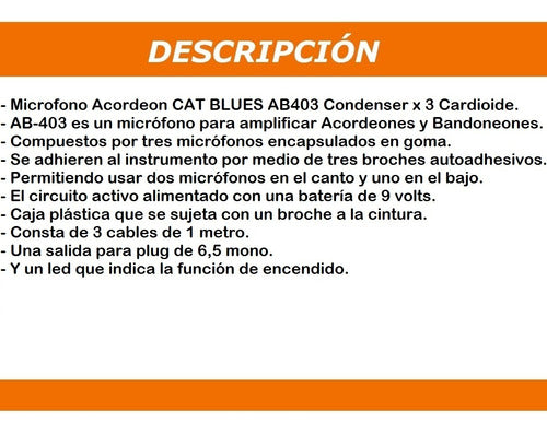 Cat Blues Microphone Accordion AB403 Condenser X 3 Cardioid 1