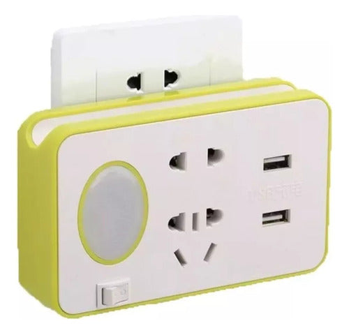 Mania-Electronic Wall Adapter with 2 Outlets + 2 USB + LED Light 0