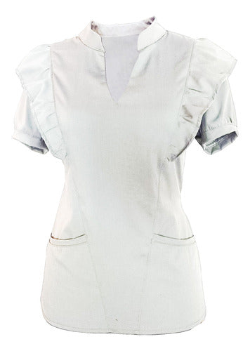 Medical Uniform Set Mao Neck with Ruffles Spandex Women 48