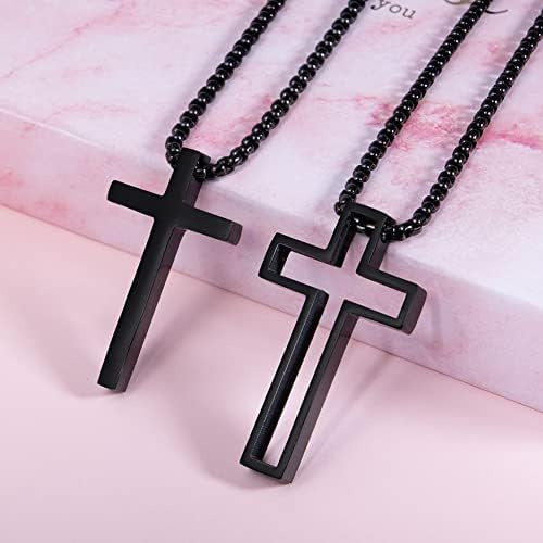 Wolentty Couple Cross Necklace Set Stainless Steel Matching Necklaces Gift for Valentine's Day 1