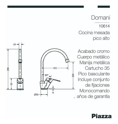 Masecor Pileta Bacha Esencial Cocina Sobre Mesada Acero304 + Grifería 3