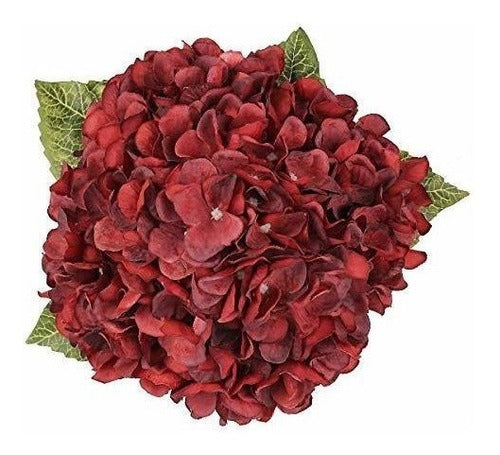 Blooming Paradise Artificial Hydrangeas 1 Stem - 5 Flowers - 16cm Diameter - Dark Red 1