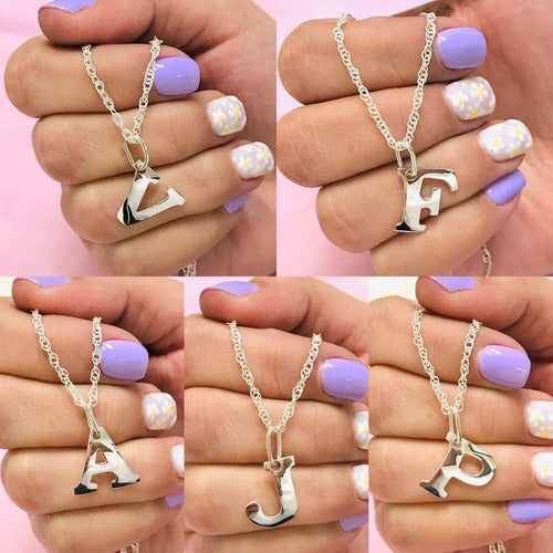 925 Silver Singapur Chain Set with Initial Pendant Unisex 2