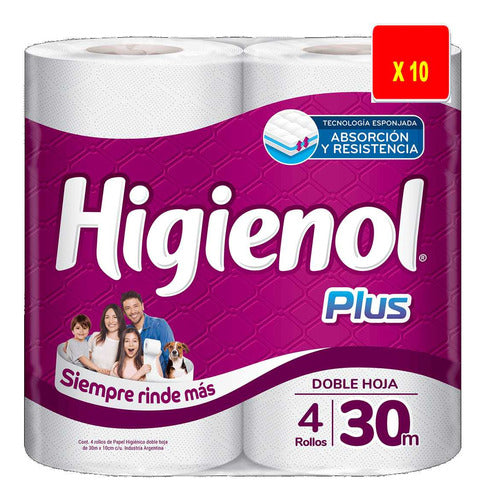 Higienol Double Sheet Toilet Paper 30 Meters X 4 Rolls X10 0