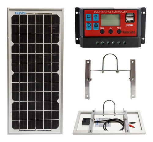 SolarLine Kit Panel Solar Fotovoltaico 10Wp + Regulador 12V + Soporte 1