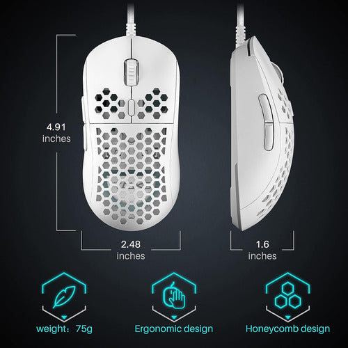 Dierya M1SE Gaming Mouse with Honeycomb Design and RGB Lights - White 6