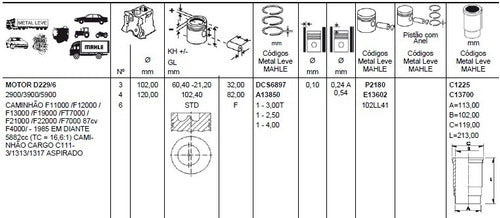 Conjunto Mahle Para Mwm D229 Aspirado Agrale Valmet Ford X 1 1