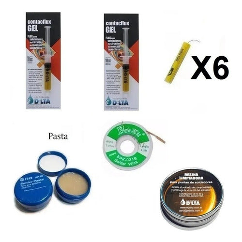 Kit Para Soldar Flux Gel Pasta Malla Resina Estaño 6 Piezas 1