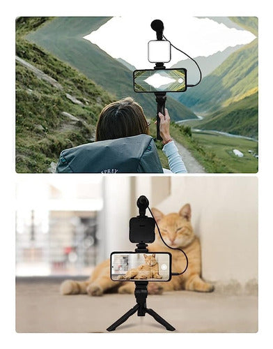 Trípode Fotográfica Iluminación Celular Plegable Micrófono 2