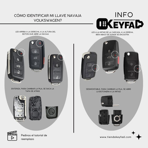 Keyfad Car Remote Key Shell + 2-Button LED Key Half Detachable 2