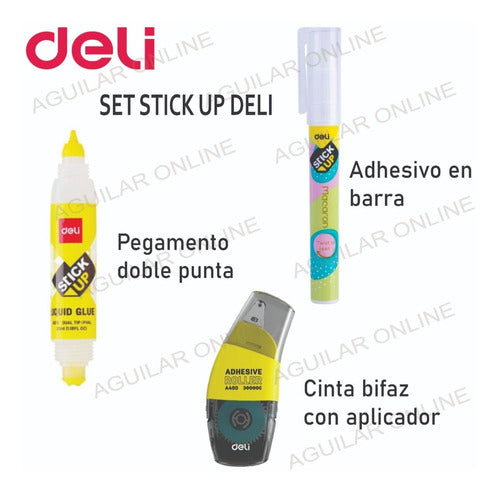 Deli Adhesive Set: Glue Stick + Double-Sided Tape + Dual Tip Vinyl Adhesive 1