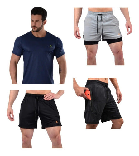 Men's Sportswear Set: T-Shirt + Shorts + Cycling Shorts 0