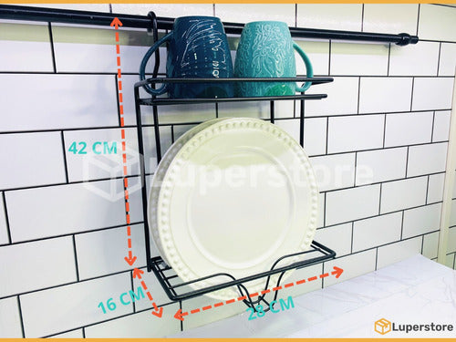 Luperstore Black Dish Rack and Hanging Shelf with 6 Hooks 90 cm 3