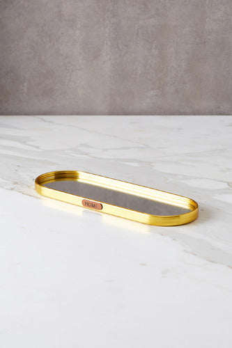 Binah Deco Gold Oval Mirror & Aluminum Tray 1