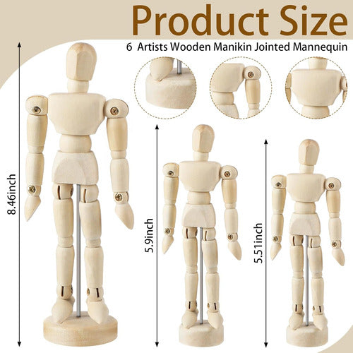 Menkxi Flexible Wooden Mannequin for Artists, 6 Piece Set with Stand 1