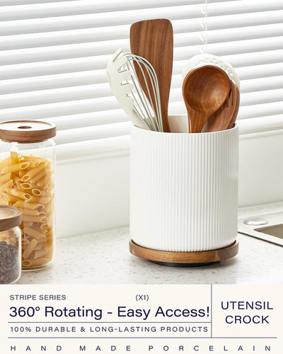 Getstar 360° Rotating Utensil Holder, Large Wooden Base 1