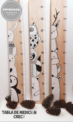 Nordic Kid's Height Measurement Board. Hand-Painted Wood Growth Chart 0