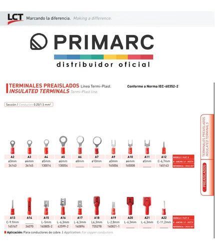 LCT Terminal Preaislado Ojal 6mm A5 Rojo Pack X 50u 2