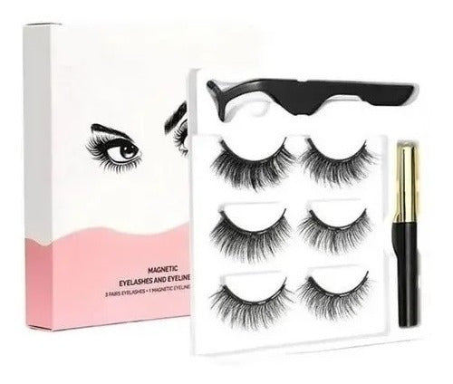 Lashes Pestañas Imantadas X3 Mas Delineador Magnetico + Pinza Apli 2