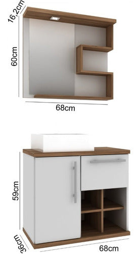 Cerámicas Castro Mueble Baño + Bacha + Espejo Veneza Bl/nog 1