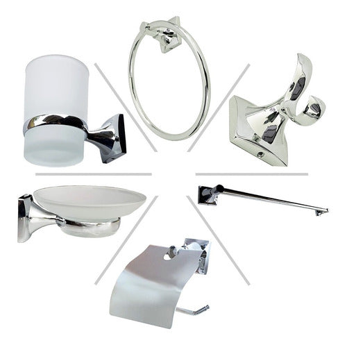 Mozart Bathroom Accessories Set - 6 Pieces Chrome Steel 0