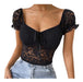 Shoponline Blouse Women's Short Sleeve Lace Top Black 0